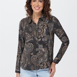 89th & Madison Black and Brown Paisley Button Down Shirt